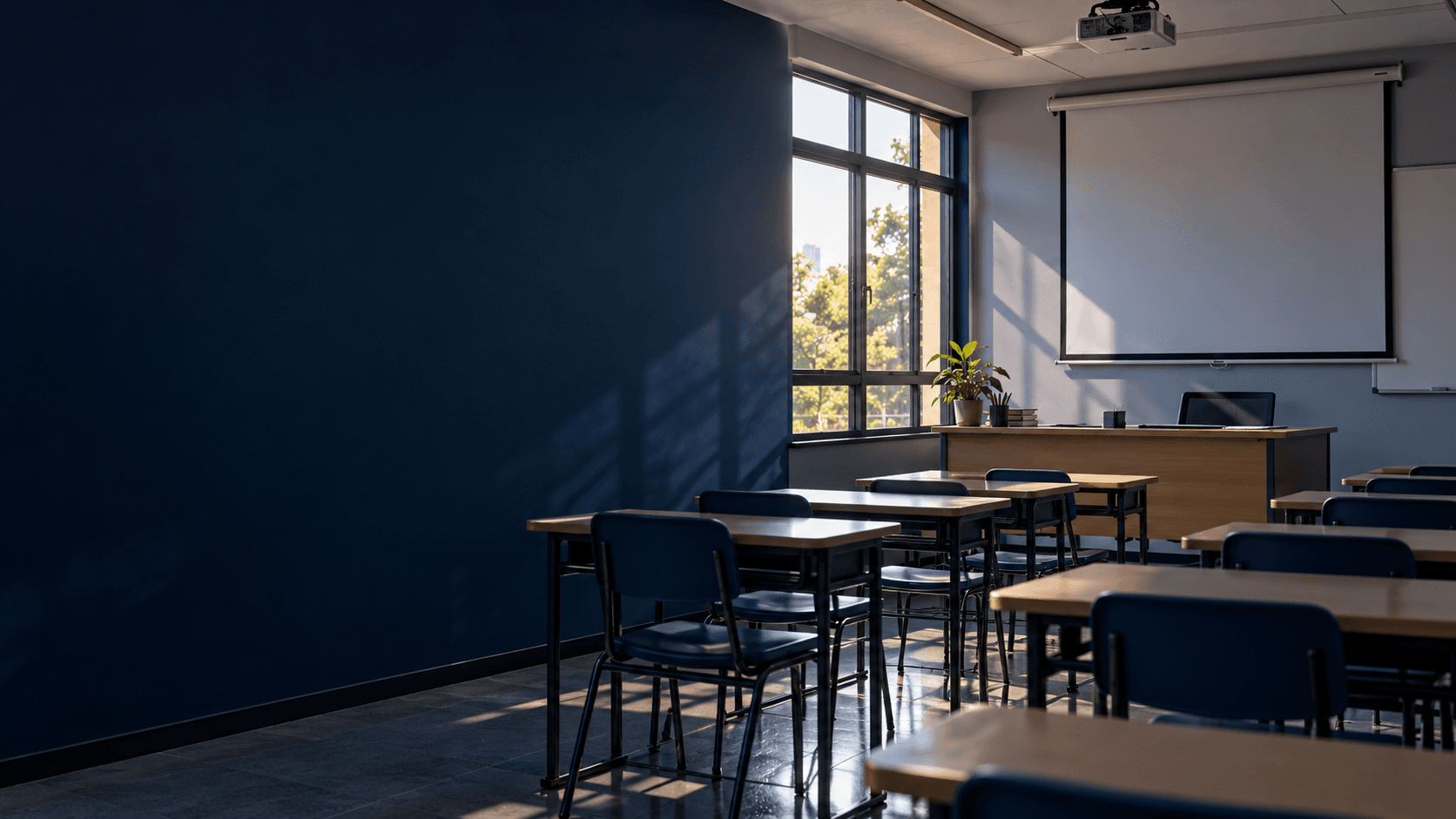 Cena conceitual de sala de aula preparada para uma atividade de tecnologia